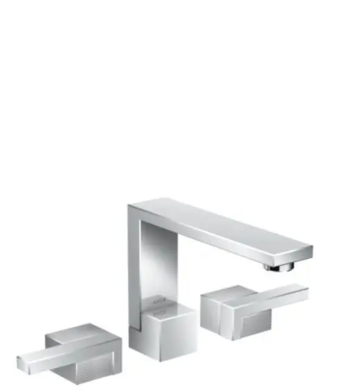 Waschtischarmatur mit drei Montageschrauben in verchromtem Finish. Enthält zwei Bedienhebel und einen Wasserhahn von AXOR.